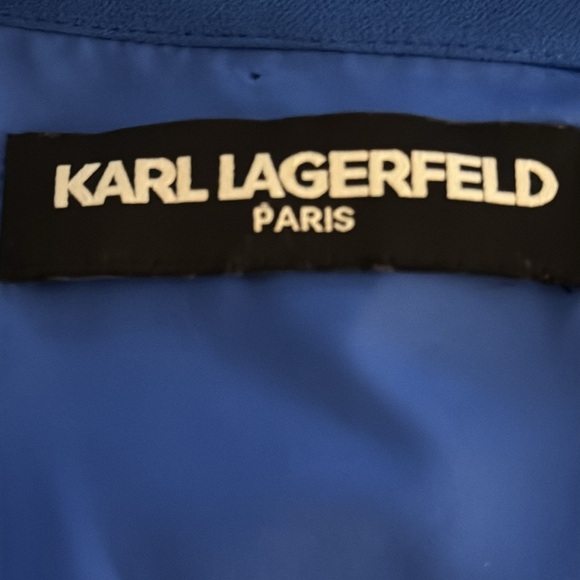 Karl Lagerfeld Cobalt Shirred Chiffon Dress‎ Gold Buttons Size M Sleeveless Midi - Picture 6 of 7